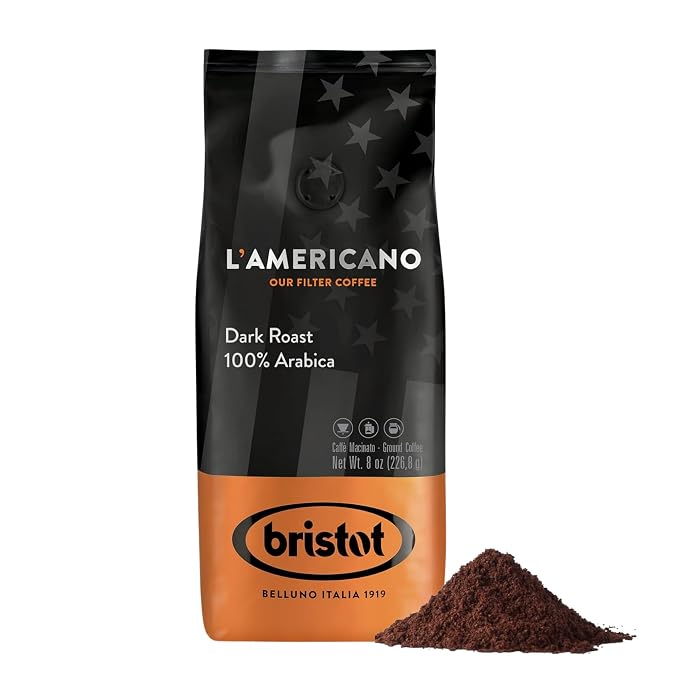 Bristot L'americano Dark Roast Ground Filter Coffee | 100% Arabica | For Pour-over/French Press/Drip | 8oz/226.8g