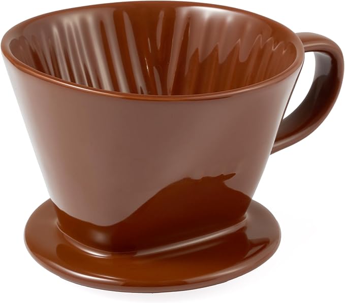 Pour Over Coffee Dripper, Ceramic Pour Over Coffee Maker with 3 Holes Flat Bottom, Easy Manual Brew Maker, Porcelain Slow Filter Cone for Travel, Camping, Office, Home,Brown