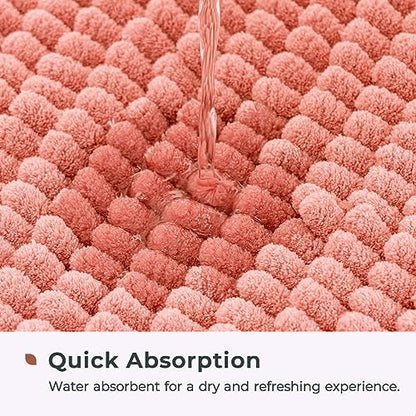 FRESHMINT Chenille Bathroom Rugs Mat 32”x20”, Non-Slip Bath Mat for Bathroom Floor & Bathtub, Washable Soft Shower Shag Bath Rugs, Durable Fluffy Thick Water Absorbent Microfiber Shower Mat, Coral