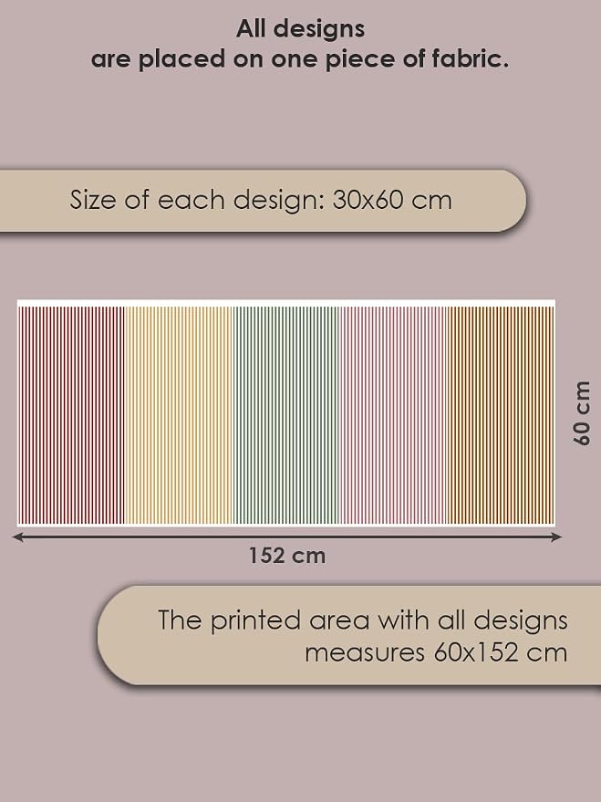 Cotton Patchwork Quilting Fabric Panel – 155×100 cm, 100% Cotton, Made in Türkiye (PRT_KUP 01-001) (Striped Printed, 5 pcs (23.6x11.8 inc))
