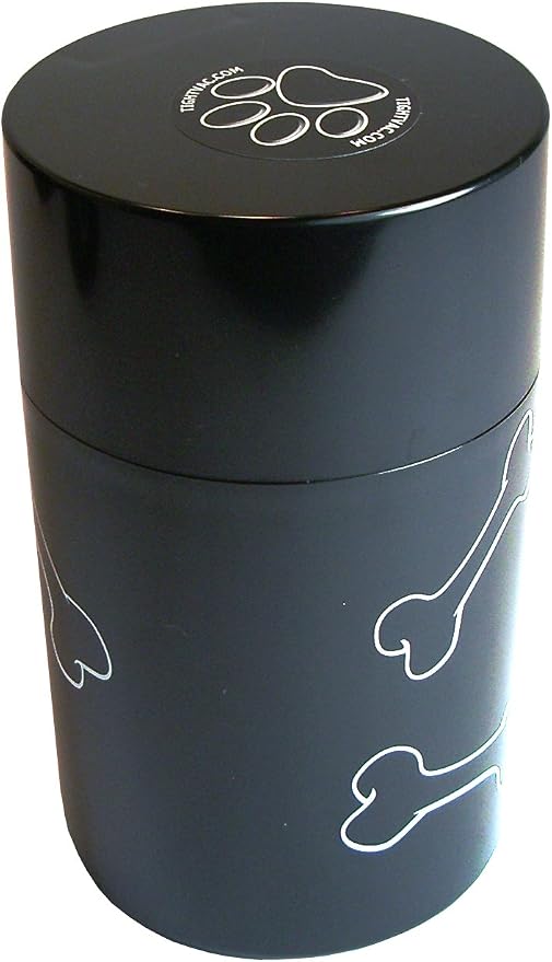 Tightpac Pawvac 1 to 6 Ounces Container, Airtight Pet Food and Treats Storage Jar - Patented Vacuum Seal Container for Pet Food, Treats and other Dry Goods - Black with Treats