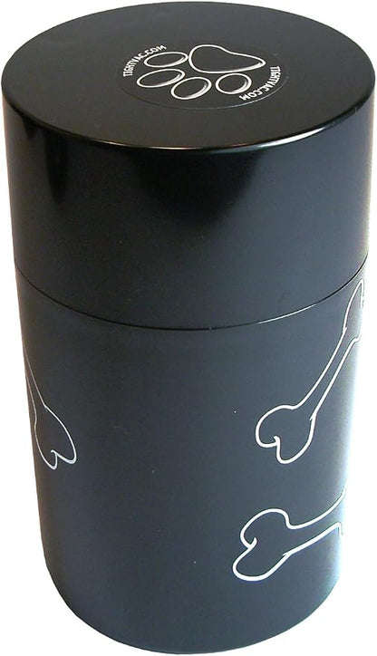 Tightpac Pawvac 1 to 6 Ounces Container, Airtight Pet Food and Treats Storage Jar - Patented Vacuum Seal Container for Pet Food, Treats and other Dry Goods - Black with Treats