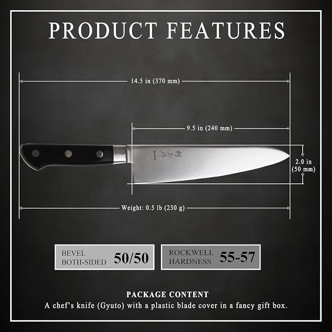 Japanese Chef Knife Premium Molybdenum Stainless Steel, Gyuto 9.5-inch (240mm)