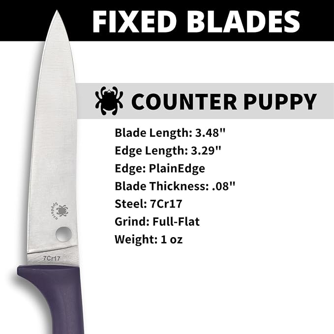 Spyderco Counter Puppy 6.9" Kitchen Knife with 3.46" Corrosion-Resistant 7Cr17 Stainless Steel Blade and Injection-Molded Purple Plastic Handle - Plainedge - K20PPR