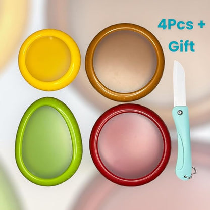 4Pcs Silicone Food Storage Containers with Bonus Knife - Reusable for Avocado, Onion,Tomato & Limon.