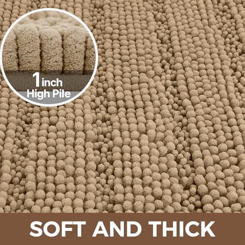 Bcoimo Bath Rug Mat Sets,2 Piece Extra Soft Chenille Tan Bathroom Mat Set