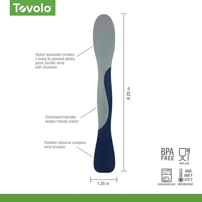 Tovolo Mini Scoop and Spread Tool for Kitchen Meal Prep Small Sandwich Spreader Spatula for Peanut Butter Jelly, Silicone BPA Free Dishwasher Safe Scooper Spreader, Deep Indigo and Oyster Gray
