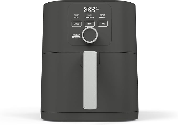 Martha Stewart 6QT Air Fryer, 6-in-1, Bake, Broil, Roast, Air Fry, Dehydrate, Reheat, Ceramic Non-Stick Basket, Crispy Results Fast, 400°F Max Temp, Shake Reminder, Caviar Gray