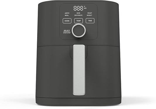 Martha Stewart 6QT Air Fryer, 6-in-1, Bake, Broil, Roast, Air Fry, Dehydrate, Reheat, Ceramic Non-Stick Basket, Crispy Results Fast, 400°F Max Temp, Shake Reminder, Caviar Gray