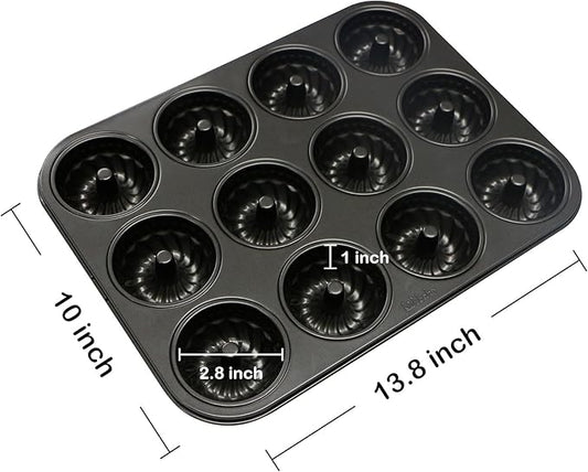 Webake Mini Fluted Tube Cake Pan, Non-Stick 2.8 Inch Cake Baking Pan, Heavy Gauge Carbon Steel (12-Cavity)