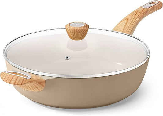 SENSARTE Ceramic Nonstick Frying Pan Skillet with Lid, 13.3 Inch Large Deep Frying Pan, 6 QT Saute Pan, Induction Pan, Healthy Non Toxic Cooking Pan with Helper Handle, PFOA PFAS PTFE Free