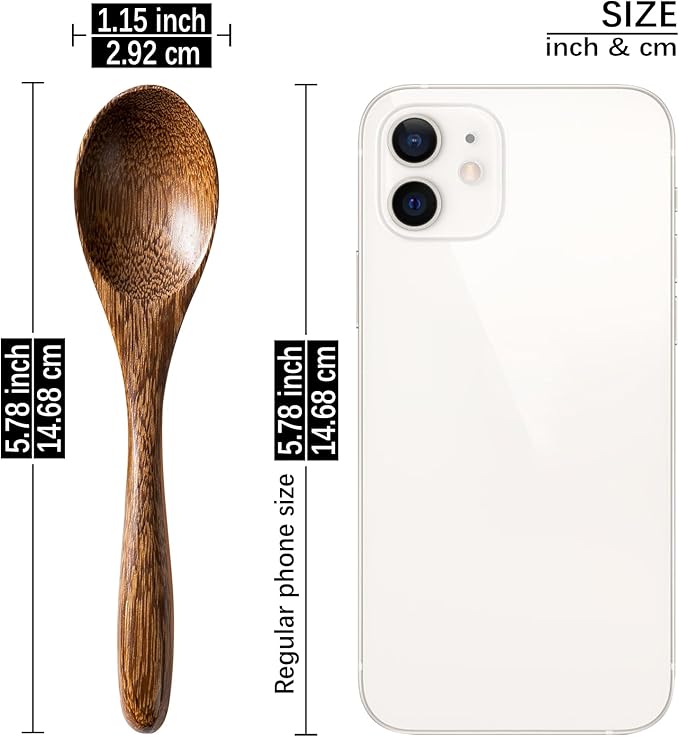 7 PCS Small Wooden Spoons, 5.8 Inch Honey Spoons for Tea, Padauk Wooden Honey Teaspoon for Coffee, Little Tiny Wood Spoons, Bamboo Table Spoon for stirring, Wooden Spoons for Utensils Set