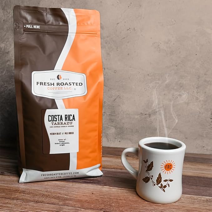Fresh Roasted Coffee, Costa Rican Tarrazu Whole Bean Coffee, Medium Roast, Kosher, 5 lb (80 oz)