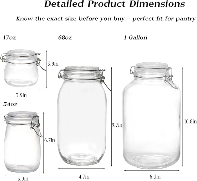 BJONKZ 4 Pack 34 oz Glass Jars with Airtight Lids – Food Storage Containers with Preserving Seal Wire Clip Fastening, Glass Canisters for Kitchen Canning Flour, Cereal, Sugar, Beans (34oz*4)