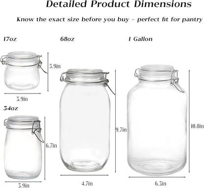 BJONKZ 1 Pack 1 Gallon Glass Jars with Airtight Lids – Food Storage Containers with Preserving Seal Wire Clip Fatening, Glass Canisters for Kitchen Canning Flour, Cereal, Sugar, Beans (1 Gallon*1)
