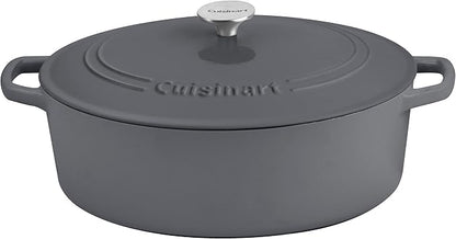 Cuisinart Chef's Classic Enameled Cast Iron Dutch Oven with Lid, Porcelain Enameled Interior, Oven Safe, Induction Compatible, 7-Quart, Oval, Dark Grey