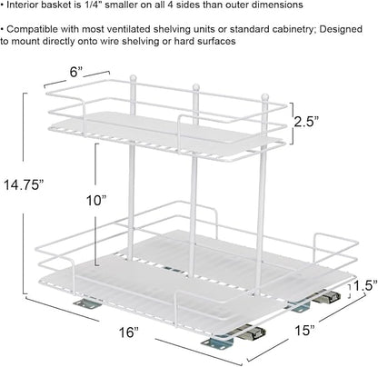 Household Essentials White Steel Double-Tier Pantry Organizer