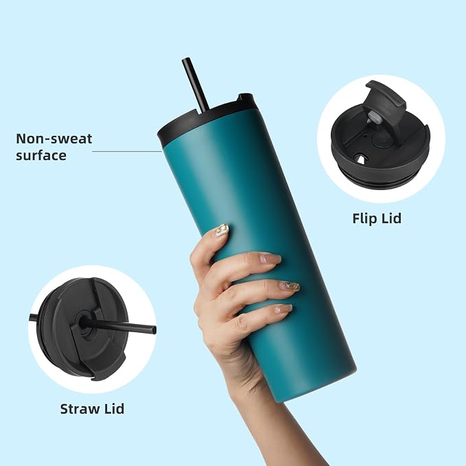 Konokyo 30 OZ Insulated Tumbler with Lid and 2 Straws Stainless Steel Water Bottle Vacuum Travel Mug Coffee Cup,Blue