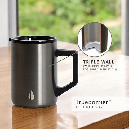 Elemental Insulated Coffee Mug - Triple Wall Stainless Steel Summit Travel Cup for Hot and Cold Drinks - Thermal Coffee Mug with Lid and Handle for Camping, Office & Travel 16oz - Gunmetal