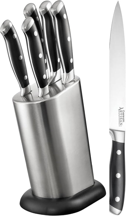 Cuisine::pro Artisan Stahl Knife Block Set, 6 Piece - German Stainless Steel Kitchen Knives, Full Tang Triple Riveted