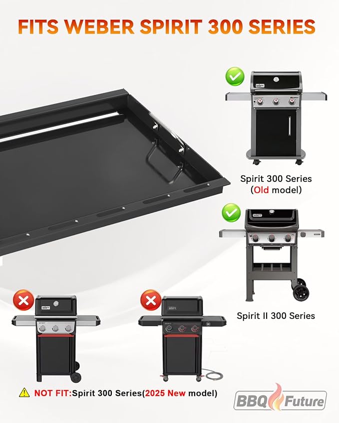 6787 Full Size Griddle Insert with Handles for Weber Spirit 400 Series (2025 Models) and Weber Spirit 300(2016–2024), Flat Top Grill Replacement for E425 S425 E435 EP425 EP435 E310 E320, Carbon Steel