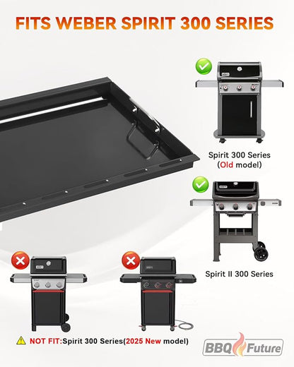 6787 Full Size Griddle Insert with Handles for Weber Spirit 400 Series (2025 Models) and Weber Spirit 300(2016–2024), Flat Top Grill Replacement for E425 S425 E435 EP425 EP435 E310 E320, Carbon Steel