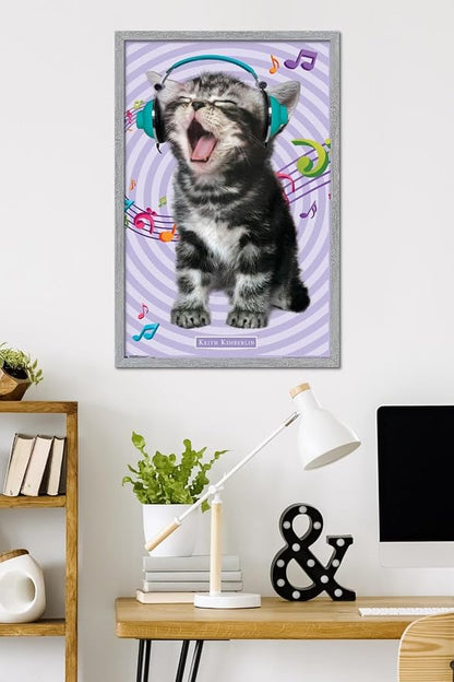 Keith Kimberlin - Kitten - Singing Wall Poster, 34L" x 22.4W", Gray Framed Version