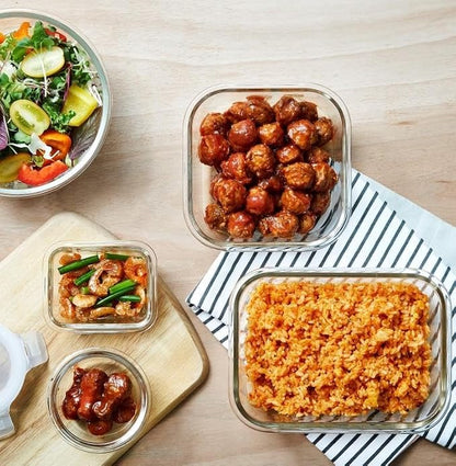 LocknLock Eco Ovenglass Glass Food Containers with Lids Set of 3 - Airtight, Leakproof Square Food Storage Containers with Recycled Plastic Lids, Oven Safe, Dishwasher Safe, 3 x 750ml, Assorted Colors