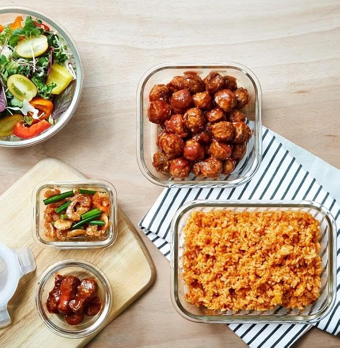 LocknLock Eco Ovenglass Glass Food Containers with Lids Set of 3 - Airtight, Leakproof Round Food Storage Containers with Recycled Plastic Lids, Oven Safe, Dishwasher Safe, 3 x 950ml
