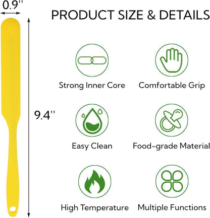 12 Pieces Silicone Jar Spatula, Heat-resistant Jar Scraper Bulk with Long Handle, 9.4 Inch Non-stick Cream Jam Spreader Narrow Kitchen Gadget for Butter, Cake, Blender, Dough