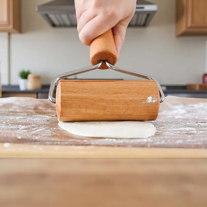 Stainless Steel & Beechwood Rolling Pin with Adjustable Thickness - Ergonomic Dumpling/Pasta Maker、Pizza, Kitchen Tool for Home Chefs, Dishwasher Safe & Rustproof Design (Y)