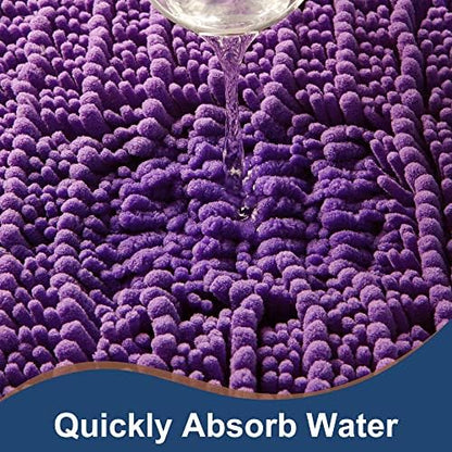 Luxury Chenille Lavender Bathroom Rugs Sets 2 Piece, Thickened Hot Melt Rubber Bottom Bath Mats for Bathroom Non Slip,Bath Rugs Quick Dry Machine Washable for Shower Mat (47"x17"+17"x24")