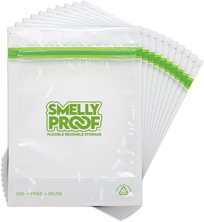 Smelly Proof 25 x Expandable Stand & Fill REUSABLE Storage Bags for Food Designed & Mfg in US, BPA FREE, NO PEVA, Reusable Sandwich Bags, Dishwasher-Safe, Clear 3 mils STAND UP 6.5" x 7.5" - 25pk