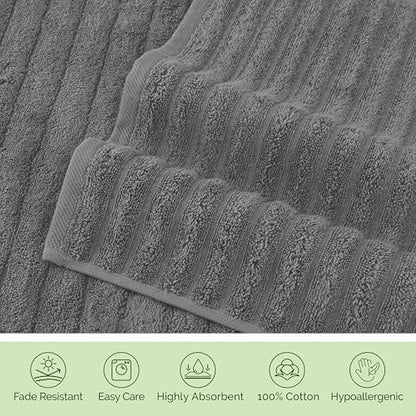 Elegant Comfort 100% Turkish Cotton Corduroy Ribbed Luxury Soft 2 Pack Bath Towels 27 x 54 Inch - Ultra Plush, Absorbent, Quick Dry, Hotel Spa Quality Towels for Bathroom Essentials, Gray
