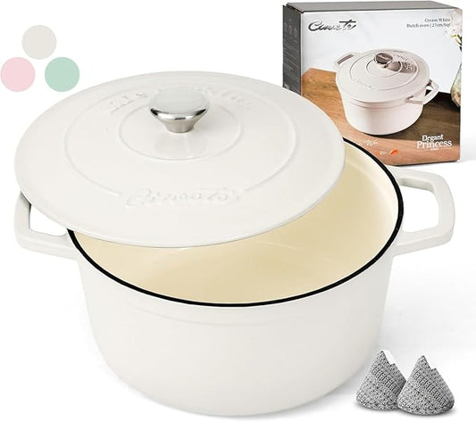 Ciwete 6 QT Dutch Oven Pot with Lid, Enameled Cast Iron Dutch Oven for Bread Making, Braiser, Cooking, Dual Handles, Oven Safe up to 500° F or on Stovetop, Gifts for Family - Off White