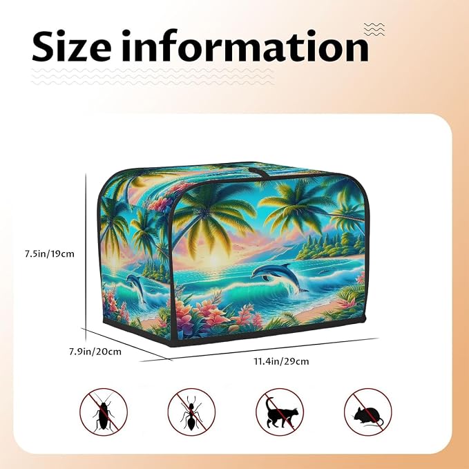 Palm Tree Toaster Cover 2 Slice Wide Slot Washable Toaster Covers | Summer Animal Dust and Fingerprint Protection Bread Maker Covers for Kitchen Accessories Decor Bakeware Women Gift