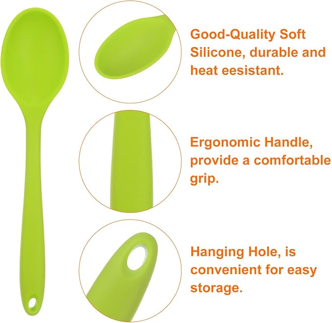 HARFINGTON 2Pcs Silicone Spoons, Heat Resistant Kitchen Cooking Utensil Spoon for Cooking, Mixing, Stirring and Serving, Light Green
