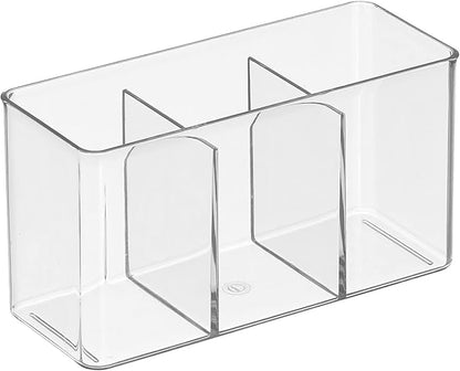 mDesign Plastic Cutlery Storage Organizer Bin for Kitchen Cabinet, Pantry/Home - Holds Forks, Knives, Spoons - 3 Section - Indoor or Outdoor Use - Clear