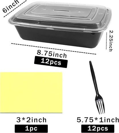 12 Pack Meal Prep Containers 38oz Food Prep Containers with Lids Forks and Sticky Note for Food Safe Take Out Plastic Food Storage Dessert Containers Salad Containers