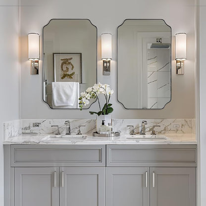 ANDY STAR 24x40 Inch Rectangle Bathroom Mirror, Brushed Nickel Scalloped Bathroom Mirror, Silver Bathroom Vanity Mirror, Unique Mirror in Rust-Proof Stainless Steel Frame (Horizontal/Vertical)