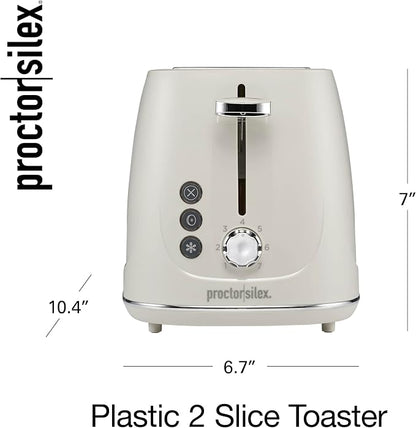 Proctor Silex Plastic 2 Slice Toaster, Bagel, Defrost & Cancel Buttons, Browning Control With 7 Shades, Auto Shutoff, Slide-Out Crumb Tray, Oat White (22660)