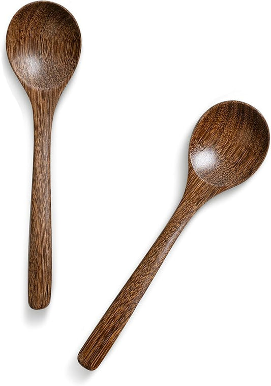 2 PCS Wooden Spoons for Eating, 7 inch Wooden Honey Spoons for Tea, Wood Teaspoons for Stirring Coffee, Padauk Wood Table Spoon for Cooking, Small Serving Spoon for Soup, Desserts & Cereal