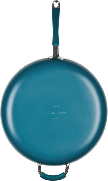Rachael Ray Cucina Ceramic Nonstick Frying Pan/Skillet, Dishwasher Safe, 14 Inch Open Fry Pan - Marine Blue