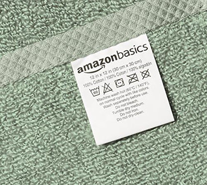Amazon Basics Cotton Washcloths, Lightweight Quick-Dry, Comfy and Soft, 12" x 12", Seafoam Green, 12-Pack