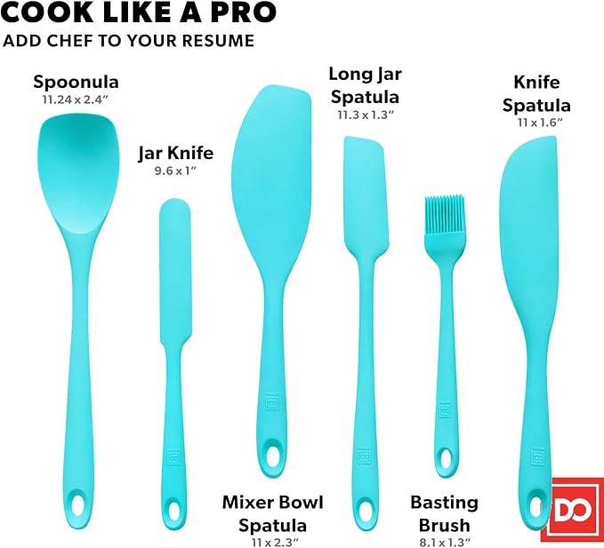 DI ORO 6-Piece Silicone Spatula Set - Rubber Kitchen Utensils for Baking, Cooking & Mixing - Heat-Resistant 600°F BPA Free Spatulas for Nonstick Cookware - Dishwasher Safe (Teal)