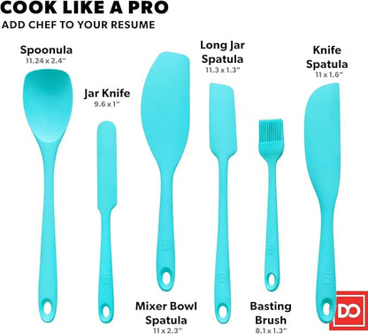 DI ORO 6-Piece Silicone Spatula Set - Rubber Kitchen Utensils for Baking, Cooking & Mixing - Heat-Resistant 600°F BPA Free Spatulas for Nonstick Cookware - Dishwasher Safe (Teal)