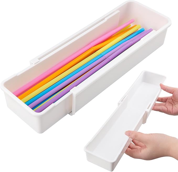 Expandable Straw Organizer for Cabinet, Reusable Multi-Functional Long Straw Drawer Storage for Kitchen Home(COLOR:White)