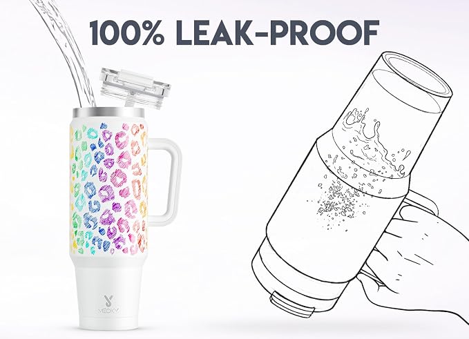 Meoky 40 oz Tumbler with Handle and Straw, Insulated Tumbler with Lid and Straw, Stainless Steel Travel Mug, Keeps Cold for 34 Hours, 100% Leak Proof, Fits in Car Cup Holder (Kiss)