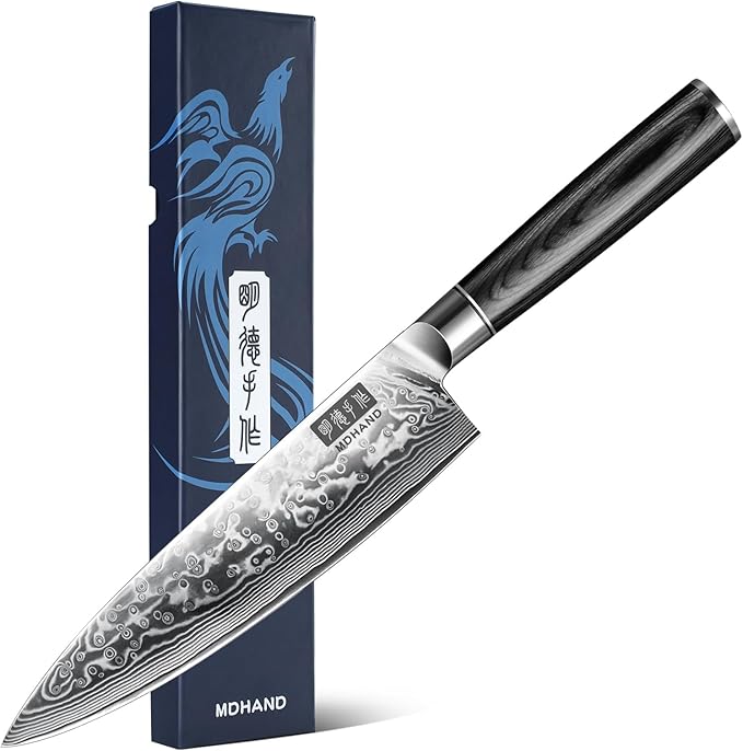 MDHAND Chef Knife 8 Inch, Professional Kitchen Knife, VG10 Steel Japanese Knife with Ergonomic Pakkawood Handle, Ultra Sharp Cooking Knives for Home Kitchen, Gifts for Men and Women