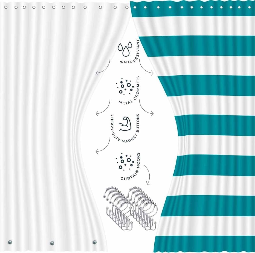 Clara Clark Bathroom Set - Teal Bathroom Accessories Set, 20PC Bathroom Accessory Set, Shower Curtain Set with Liner, Toothbrush Holder, Soap Dispenser, Soap Dish, Toilet Brush Holder, and Trash Can